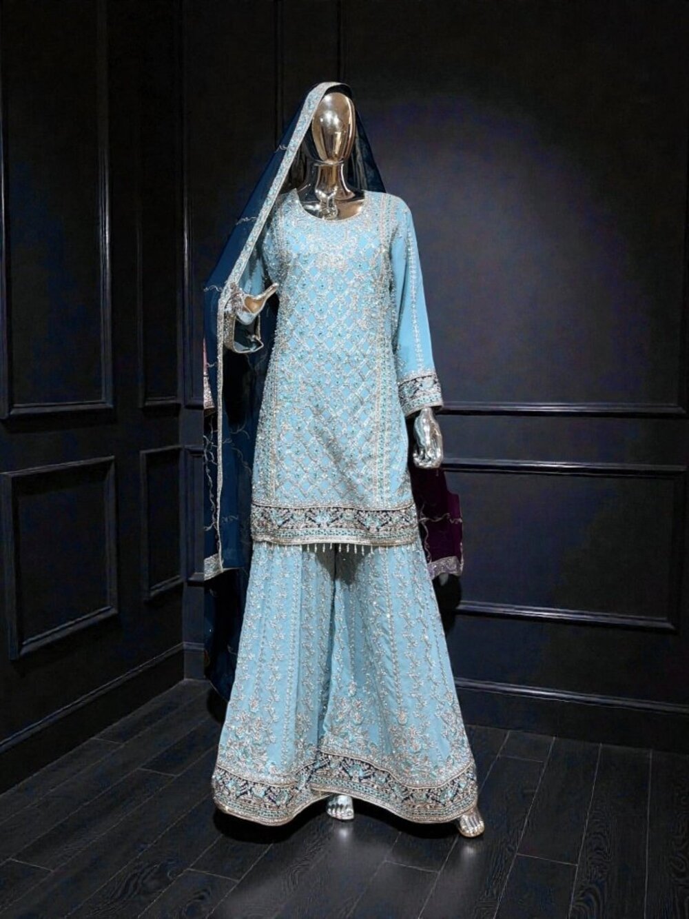 Georgette Russian Plazo Dress, Cultural Wear for Women